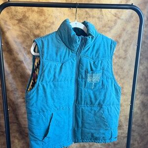 Lucky & Blessed Teal Quilted Vest with Multicolor Aztec Panel